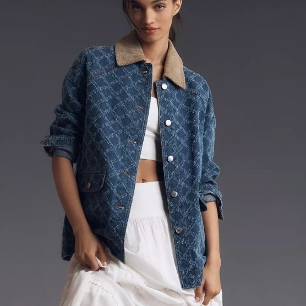 Avec Les Filles Denim Chore Jacket Womens Small Blue Coastal Grandma Heritage
